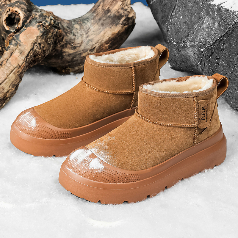 雪地靴男士皮毛一体冬季东北加绒加厚底增高保暖情侣女面包棉鞋子主图