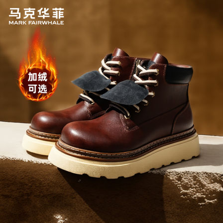 马克华菲马丁靴男款冬季加厚保暖棉鞋男士真皮工装靴男鞋雪地靴男