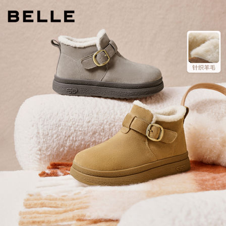 百丽复古皮带扣雪地靴女2025冬新商场同款厚底加保暖短靴