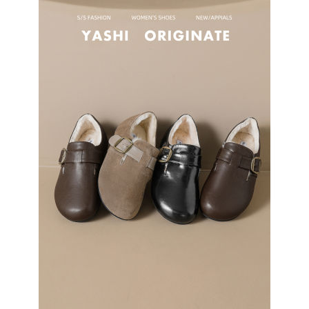 厚底内增高勃肯鞋女2025秋冬款加绒复古毛绒保暖毛毛鞋全包博肯鞋