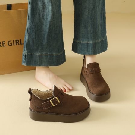 厚底勃肯鞋女款冬季加绒加厚保暖棉鞋巨好看防滑软底孕妇乐福鞋女