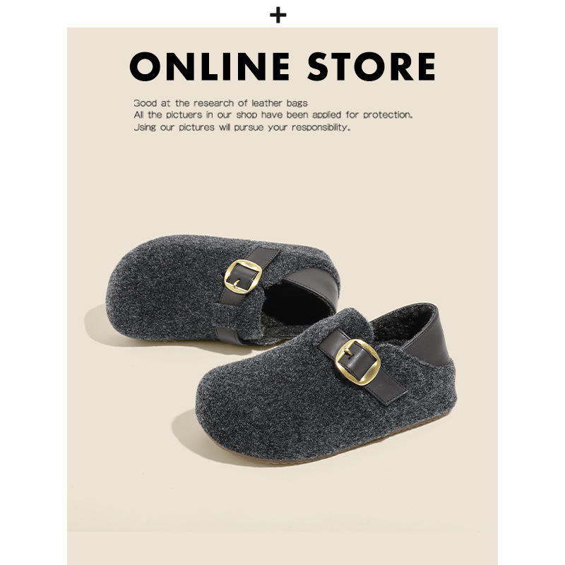 5cm内增高灰色勃肯鞋女加绒2025新款冬季棉鞋毛毛鞋两穿全包单鞋主图