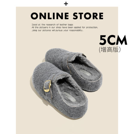 增高版5CM！厚底加绒勃肯鞋女2025新款冬季保暖毛毛棉鞋包头拖鞋