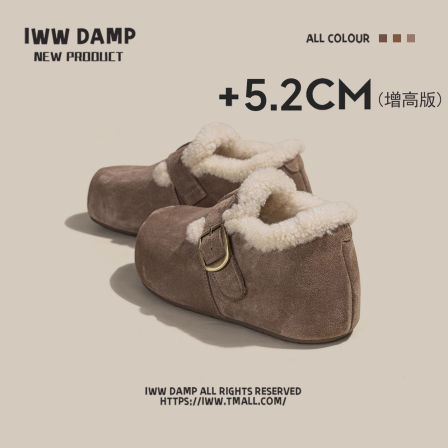 IWW厚底增高5.2cm加绒全包勃肯鞋女美拉德芒果头冬季保暖面包棉鞋