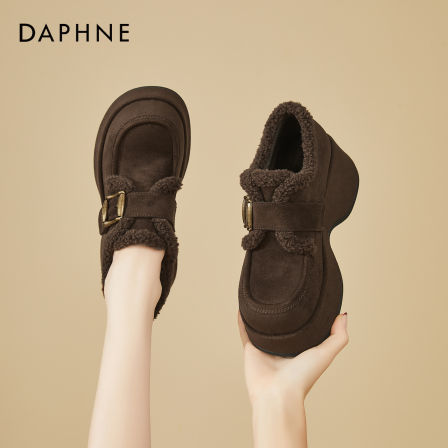 达芙妮厚底勃肯鞋女款2025新款冬季加绒加厚保暖棉鞋女复古乐福鞋
