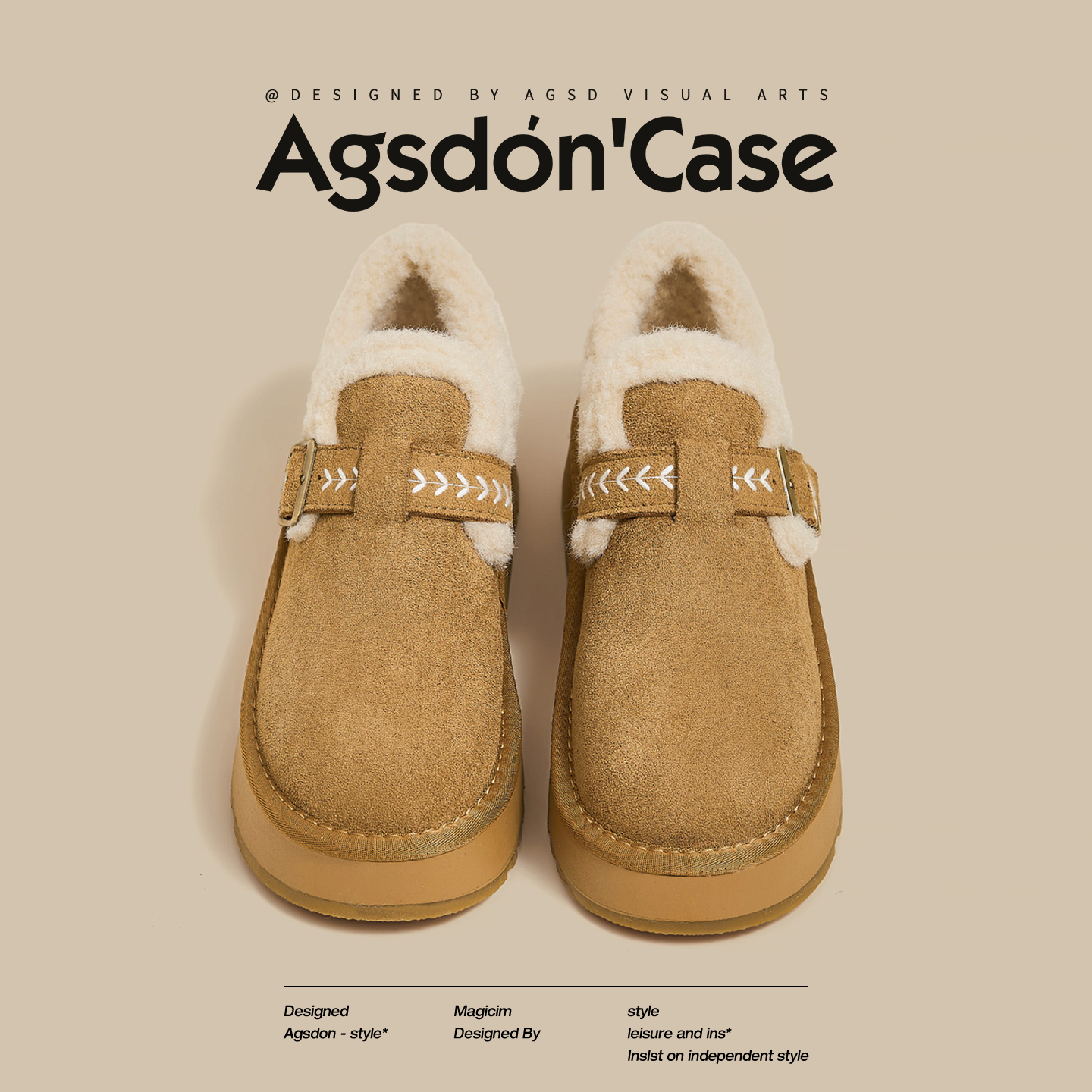 奥古狮登勃肯鞋女2025新款秋冬加绒全包厚底一脚蹬孕妇雪地靴棉鞋主图