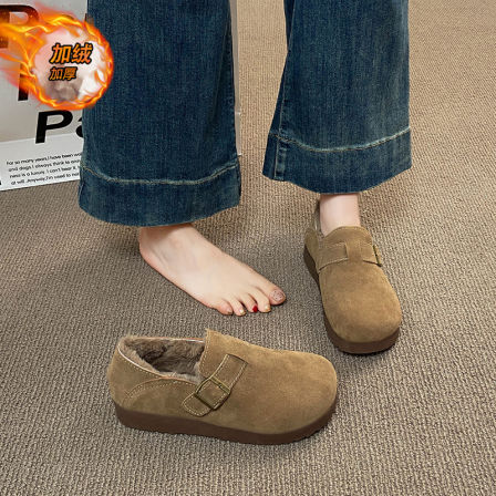 加绒勃肯鞋女平底冬季2025年新款孕妇防滑休闲二棉鞋保暖穆勒鞋