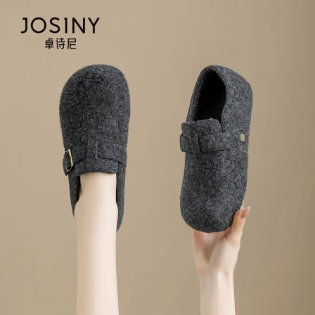 卓诗尼勃肯鞋女2025冬季新款保暖加绒棉鞋内增高厚底休闲毛毛单鞋