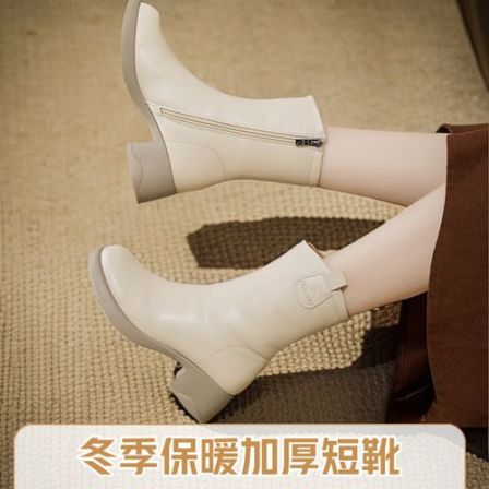 爆款洋气保暖搭子软底真皮百搭小短靴棉鞋女冬季加绒加厚瘦瘦靴
