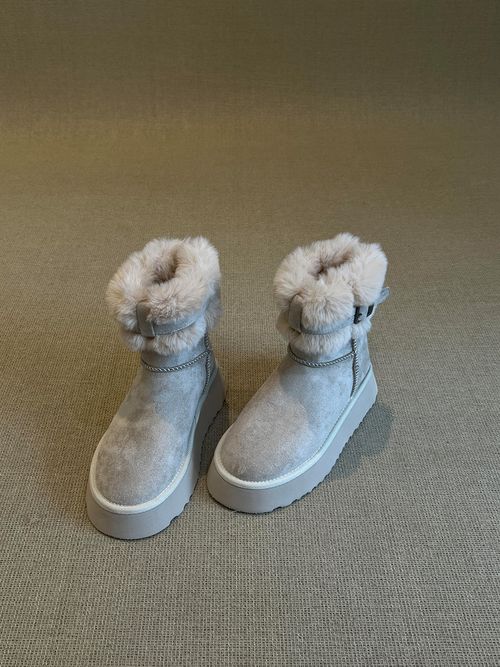 5CM增高厚底雪地靴女复古皮毛一体短靴冬季加绒保暖东北毛毛棉鞋主图