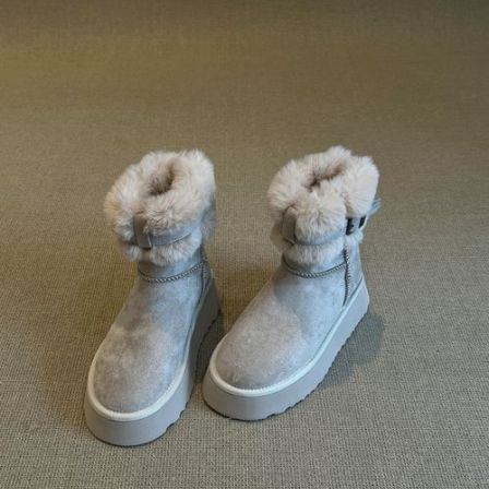 5CM增高厚底雪地靴女复古皮毛一体短靴冬季加绒保暖东北毛毛棉鞋