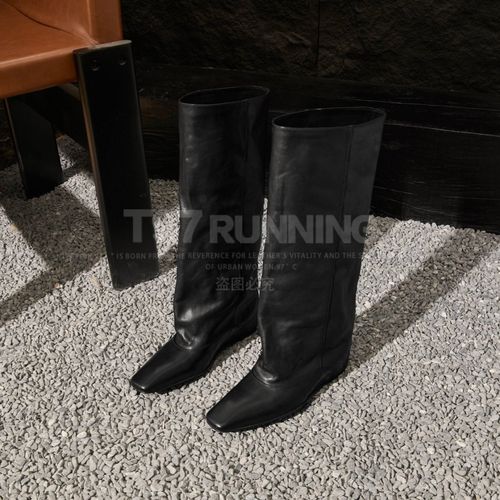 2025秋冬新款欧洲站通勤黑色百搭英伦风一脚蹬堆堆高靴G2989主图