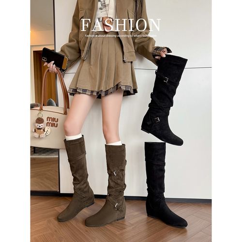 内增高长筒靴女秋冬大筒围堆堆靴胖mm高筒骑士靴粗腿长靴大码靴子主图