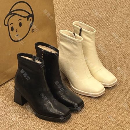 晚睡兰·内增高12cm小个子复古英伦风粗跟超软秋冬短筒瘦瘦小裸靴