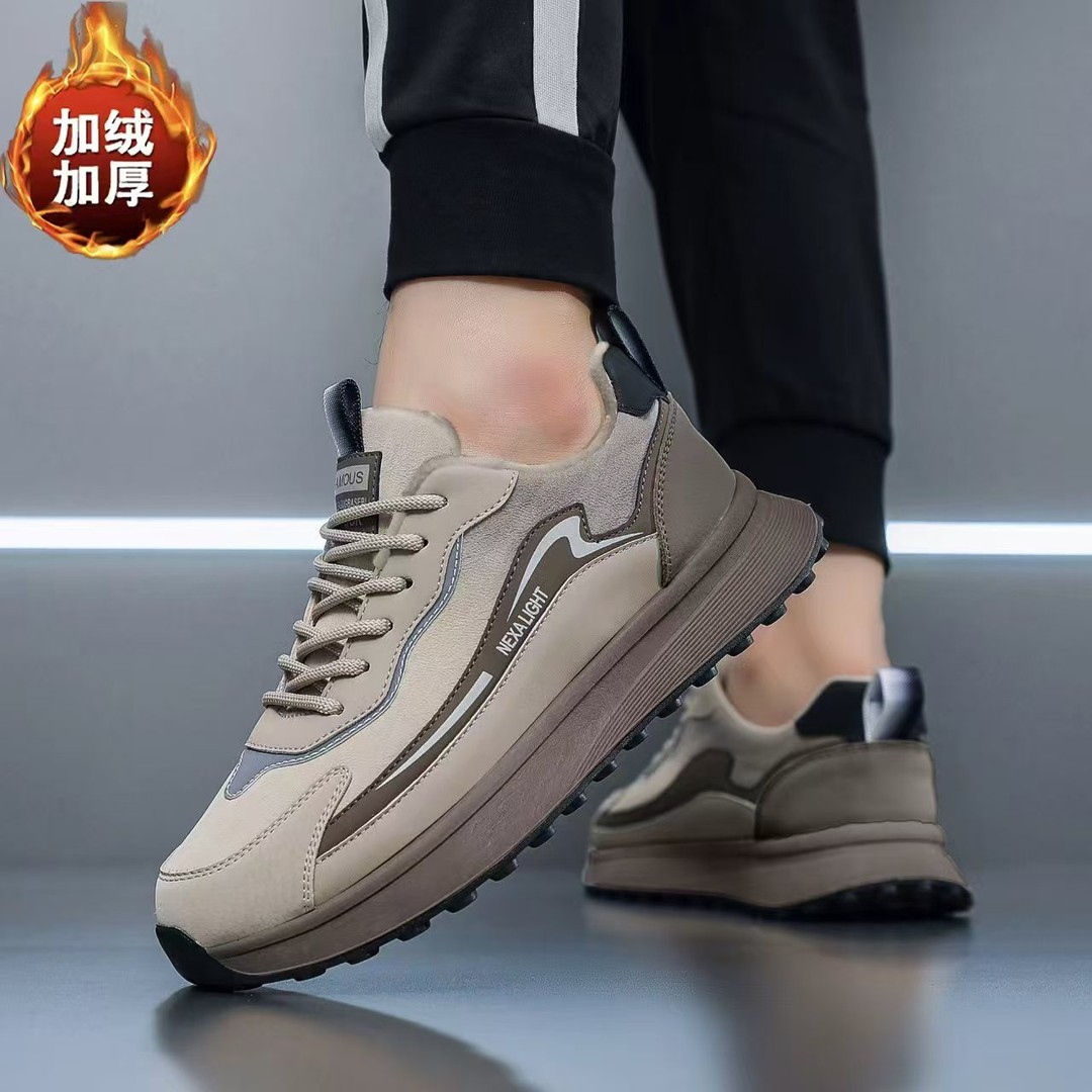 WAG"加绒加厚"耐磨厚底皮面休闲鞋冬款拼色百搭运动潮鞋-87118-1主图