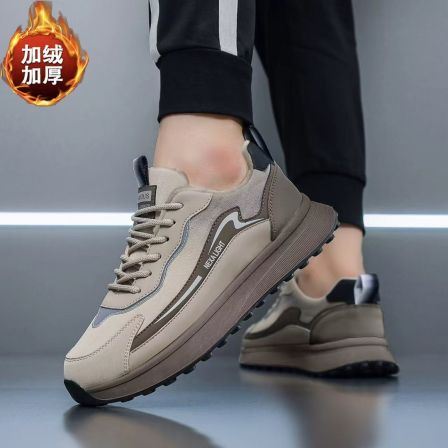 WAG"加绒加厚"耐磨厚底皮面休闲鞋冬款拼色百搭运动潮鞋-87118-1