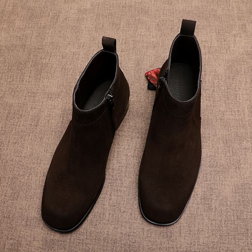 时尚侧拉链切尔西靴翻毛皮中帮真皮秋冬极简风复古高帮皮鞋磨砂皮主图