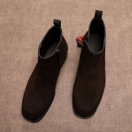 时尚侧拉链切尔西靴翻毛皮中帮真皮秋冬极简风复古高帮皮鞋磨砂皮