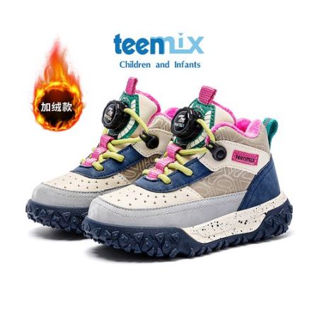 天美意儿童休闲加绒秋冬户外运动鞋冬季中大童保暖防滑棉靴防水