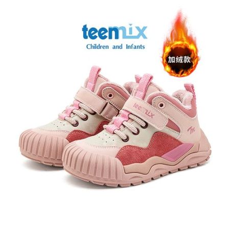天美意新款中大通中帮加绒保暖休闲鞋冬季儿童防滑舒适百搭耐磨