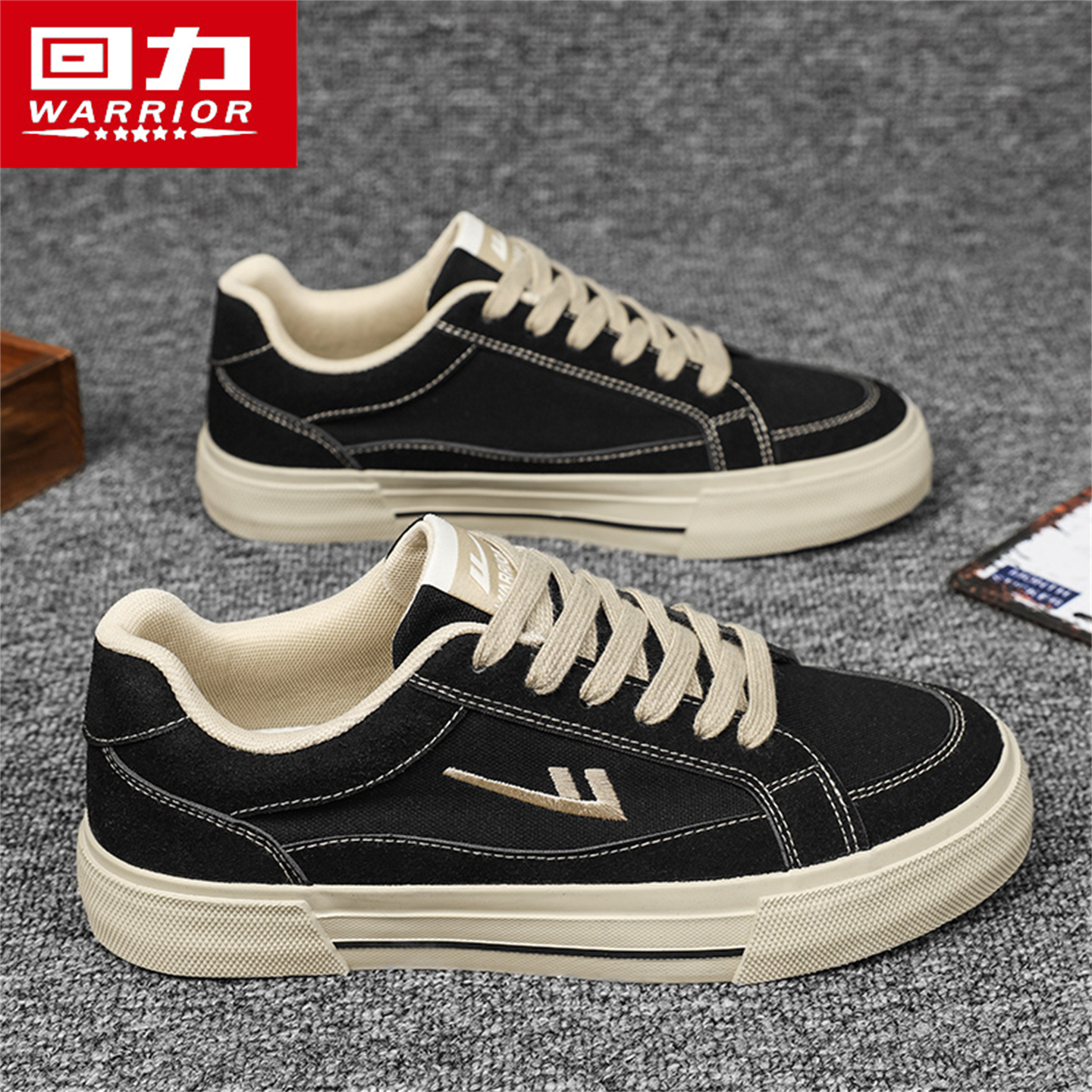 回力帆布鞋男鞋冬季2025新款百搭工装鞋黑色男士布鞋厚底休闲板鞋主图