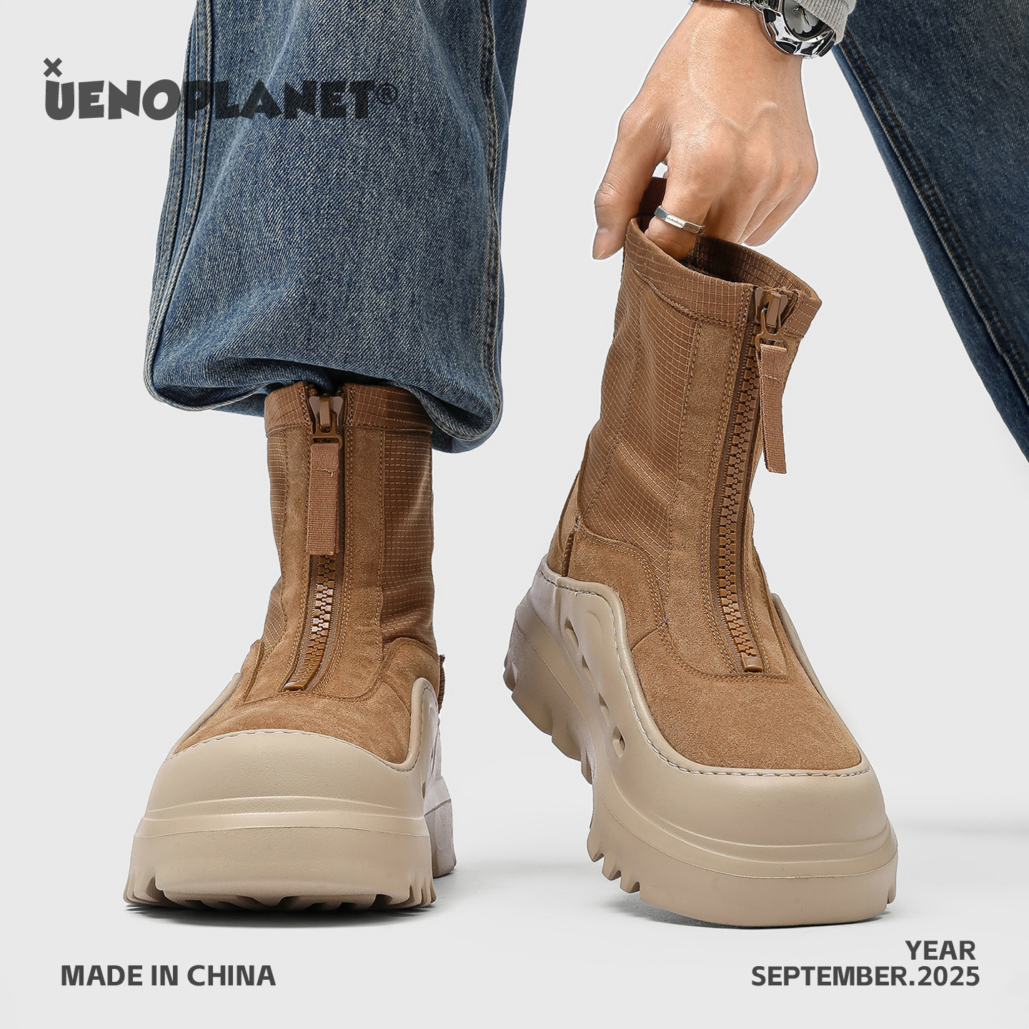 OKKO雪地靴加绒加厚男款长筒拉链冬季休闲厚底东北零下40度棉鞋女主图