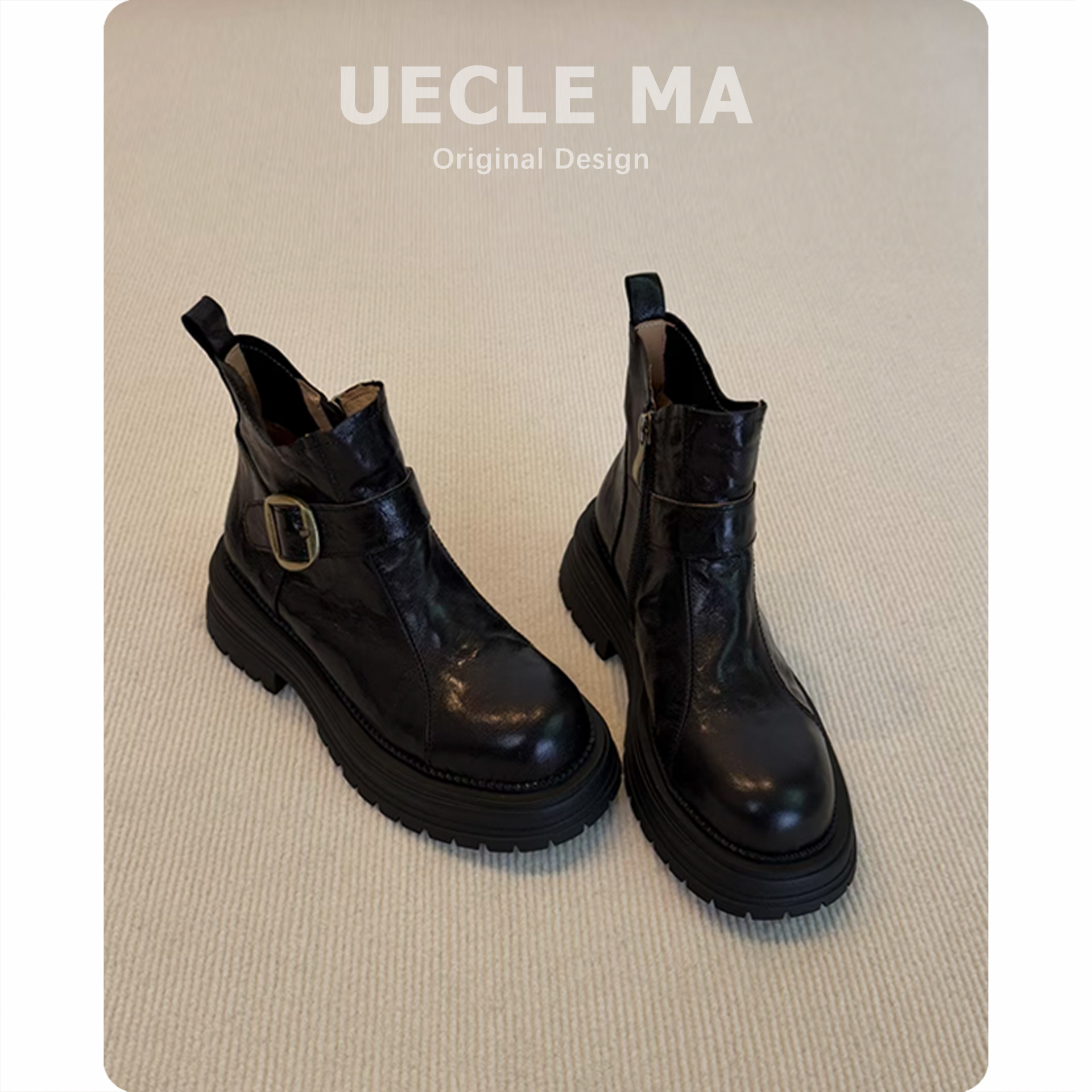 真皮厚底短靴女百搭2025秋冬新款巨好看马丁靴子黑色侧拉链瘦瘦靴主图