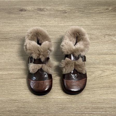 Dannyfrey复古英伦风加绒乐福鞋女皮带扣毛毛豆豆鞋学院风小皮鞋