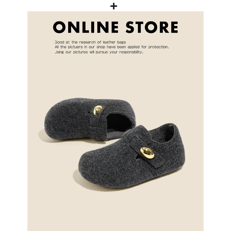 小金豆加绒勃肯鞋女2025新款冬季保暖毛毛棉鞋内增高灰色全包单鞋主图