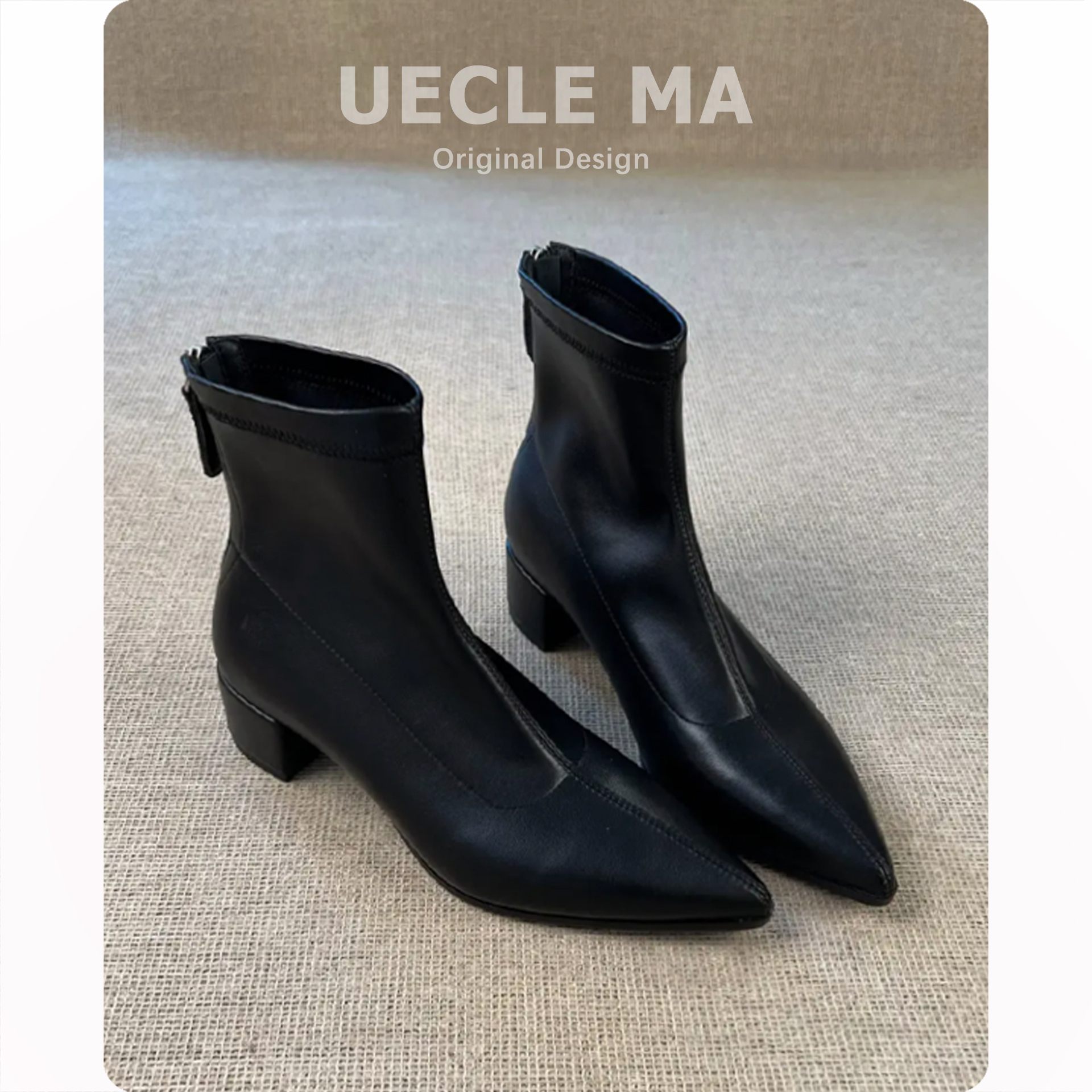 真皮气质尖头瘦瘦靴2025秋冬新款巨好看马丁靴中粗跟洋气小短靴女主图