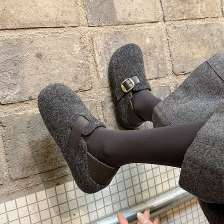 鹿与奈良时尚ins小众甜美显瘦气质保暖磨砂内增高毛毛单鞋勃肯鞋