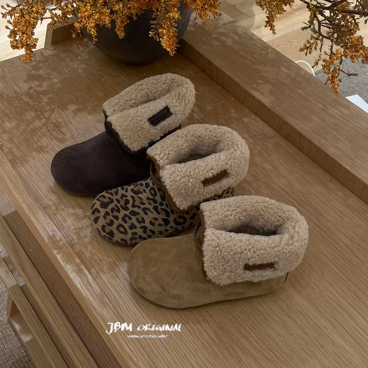 JBM女童羊羔毛两穿复古短靴25冬季加绒保暖韩系勃肯鞋儿童雪地靴主图