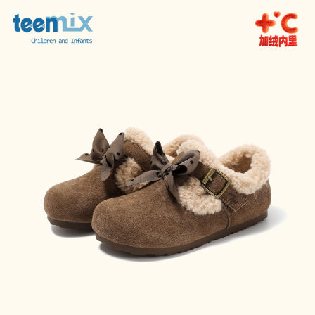 天美意童鞋2025年冬季新款女童百搭舒适勃肯鞋女孩加绒保暖二棉鞋