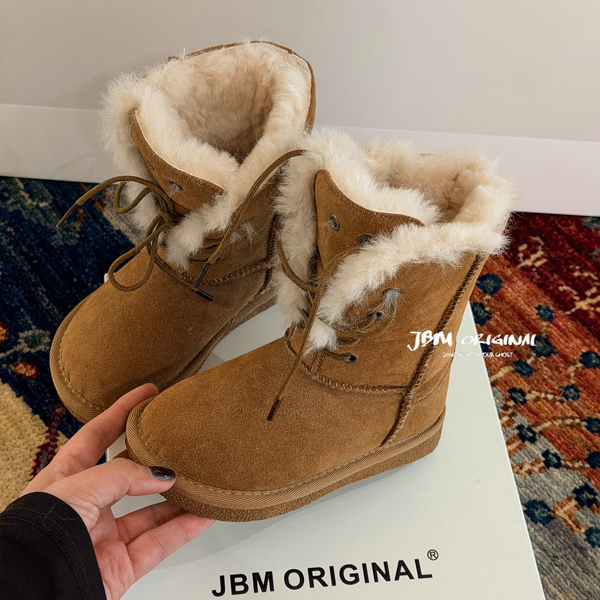 JBM厚绒儿童真皮雪地靴翻边两穿磨砂皮中筒大棉皮靴女童抗寒棉靴主图