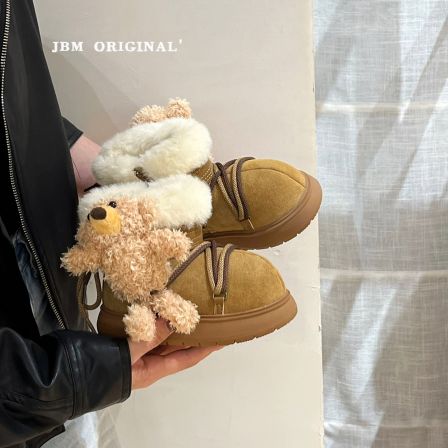 JBM 冬季新款儿童卡皮巴拉雪地靴男女童可爱小熊加厚保暖抗寒棉靴