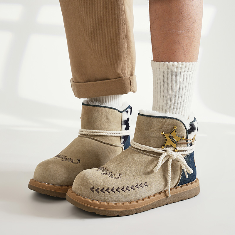 胡迪牛仔潮牌雪地靴男女冬季加绒加厚保暖户外棉鞋大头面包马丁靴主图