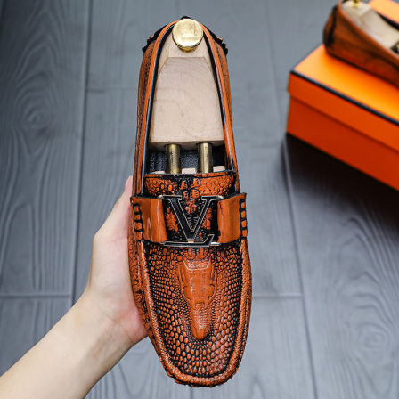 2025年高级感豆豆鞋男真皮软底潮流百搭一脚蹬懒人46 47大码鞋子