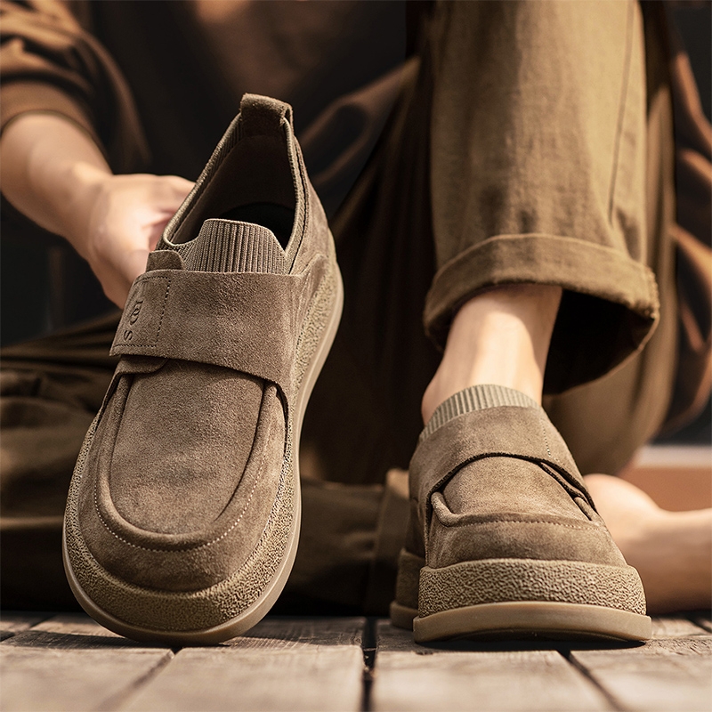 男鞋冬季2025新款复古翻毛皮一脚蹬宽头勃肯鞋高级感运动休闲板鞋主图