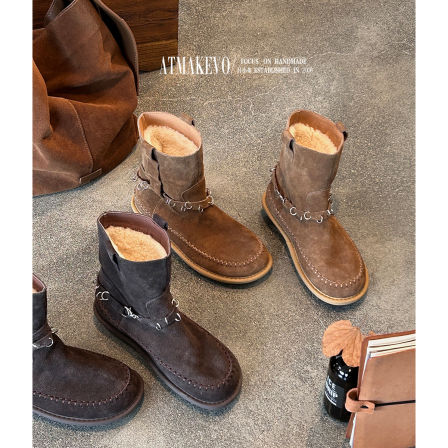 吕小布 | 高丝光牛反绒雪地靴 羊皮毛一体2025年冬保暖御寒短靴女