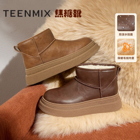 【K姐推荐】天美意复古厚底加绒保暖雪地靴棉鞋女鞋子冬休闲短靴