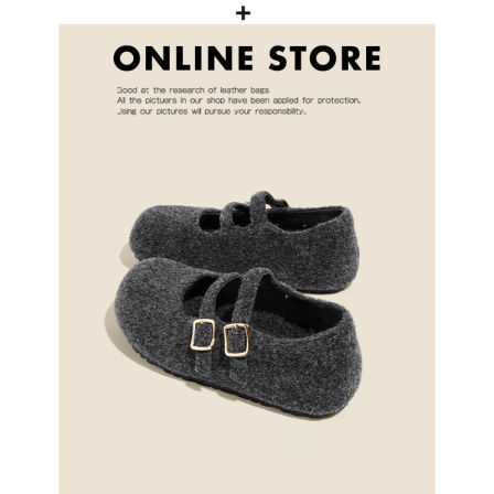 双排扣！法式复古玛丽珍女2025新款冬季加绒灰色毛毛鞋厚底勃肯鞋