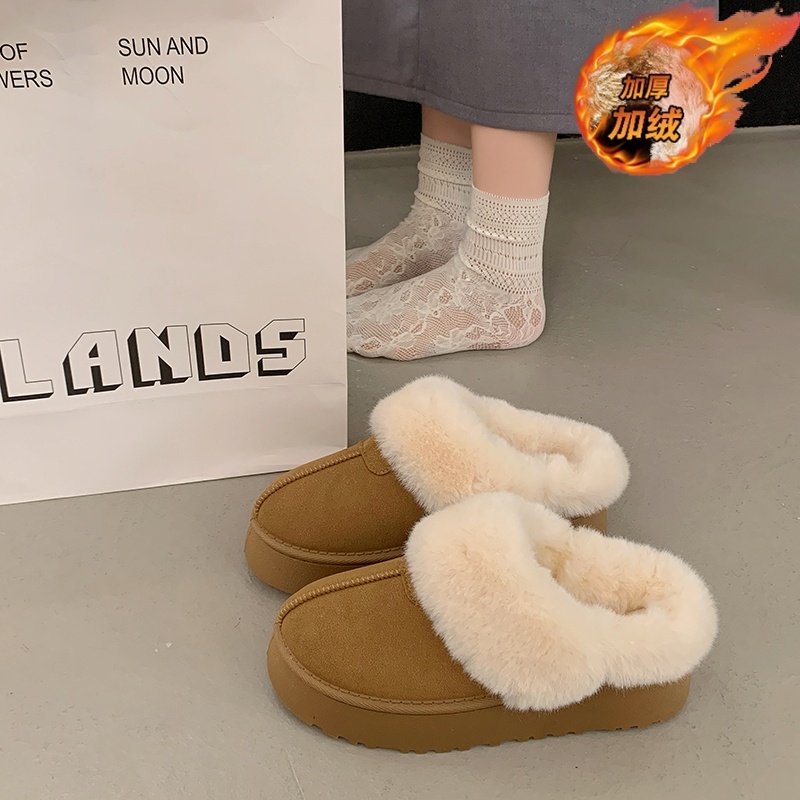 法式包头厚底勃肯鞋半拖女外穿2025新款冬季穆勒一脚蹬加绒棉拖鞋主图
