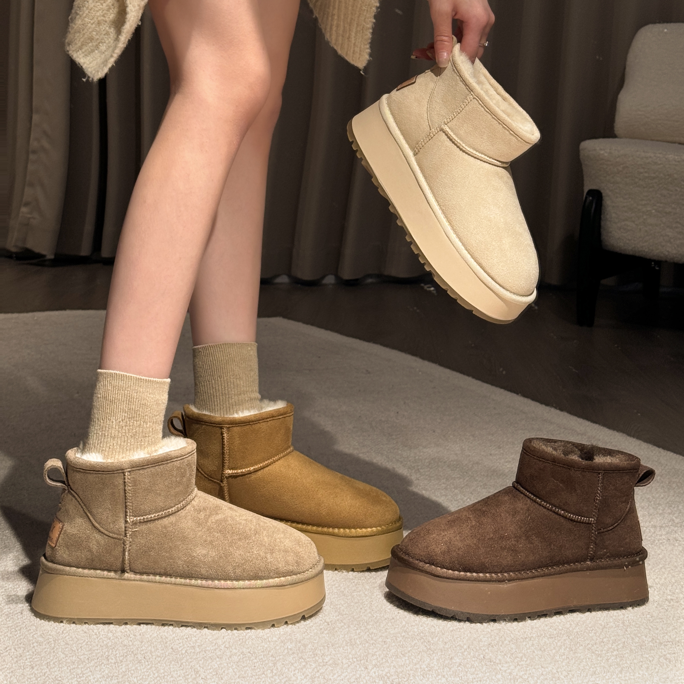 贾不假雪地靴女款2025新款冬季加绒保暖鞋厚底毛绒棉鞋加厚短靴子主图