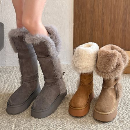 贾不假雪地靴女款2025新款冬季厚底长筒靴加绒雪地棉毛绒保暖棉鞋