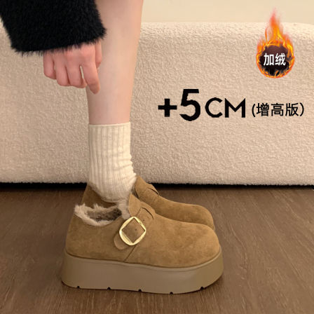 松糕厚底增高加绒全包勃肯鞋女鞋子2025新款雪地靴毛绒棉鞋乐福鞋