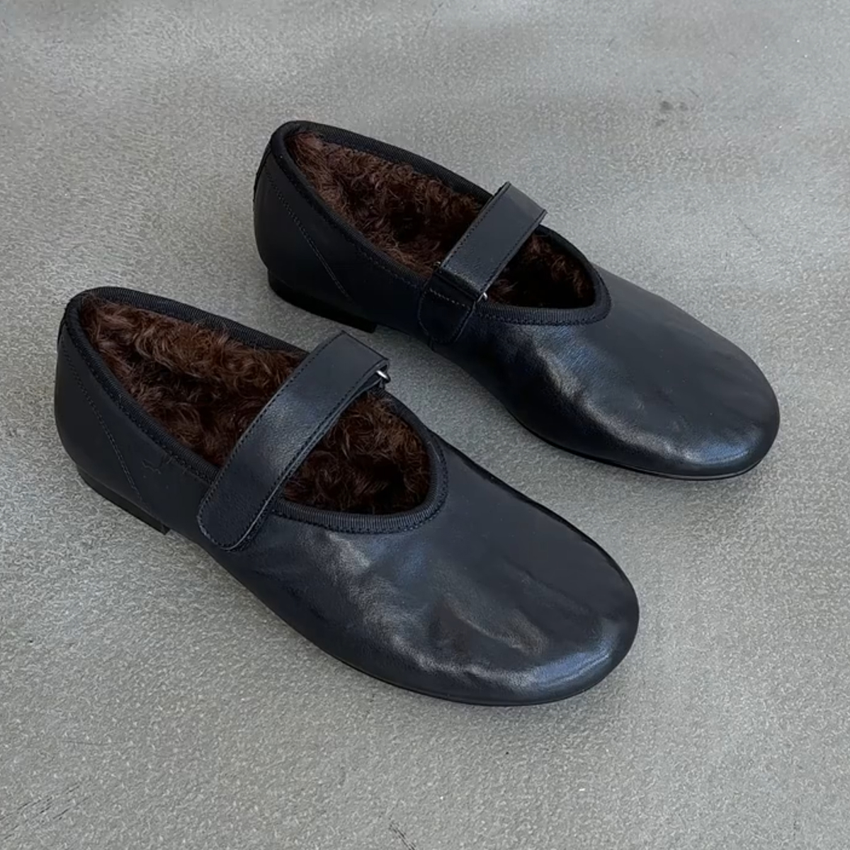 羊皮版~设计感加绒舒适软底一字带浅口玛丽珍鞋女时尚保暖芭蕾鞋主图