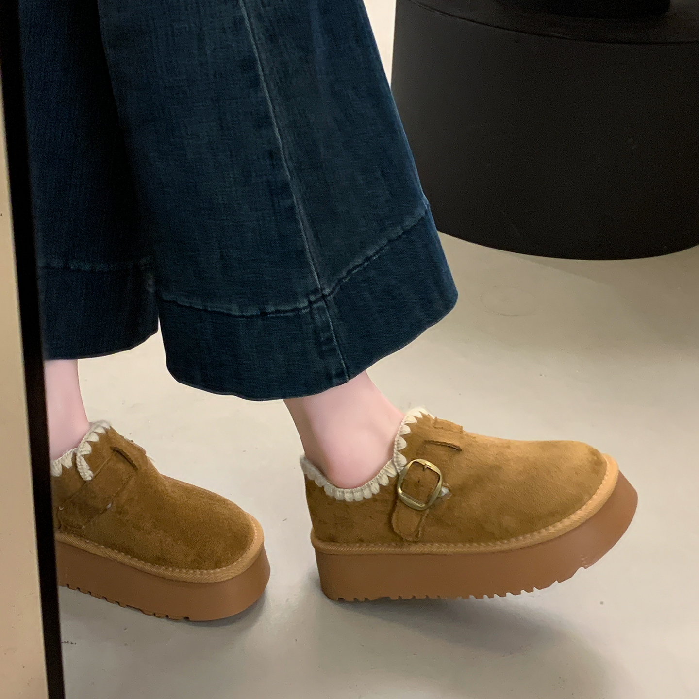 厚底全包勃肯鞋女加绒豆豆鞋2025新款秋冬季保暖雪地靴一脚蹬棉鞋主图