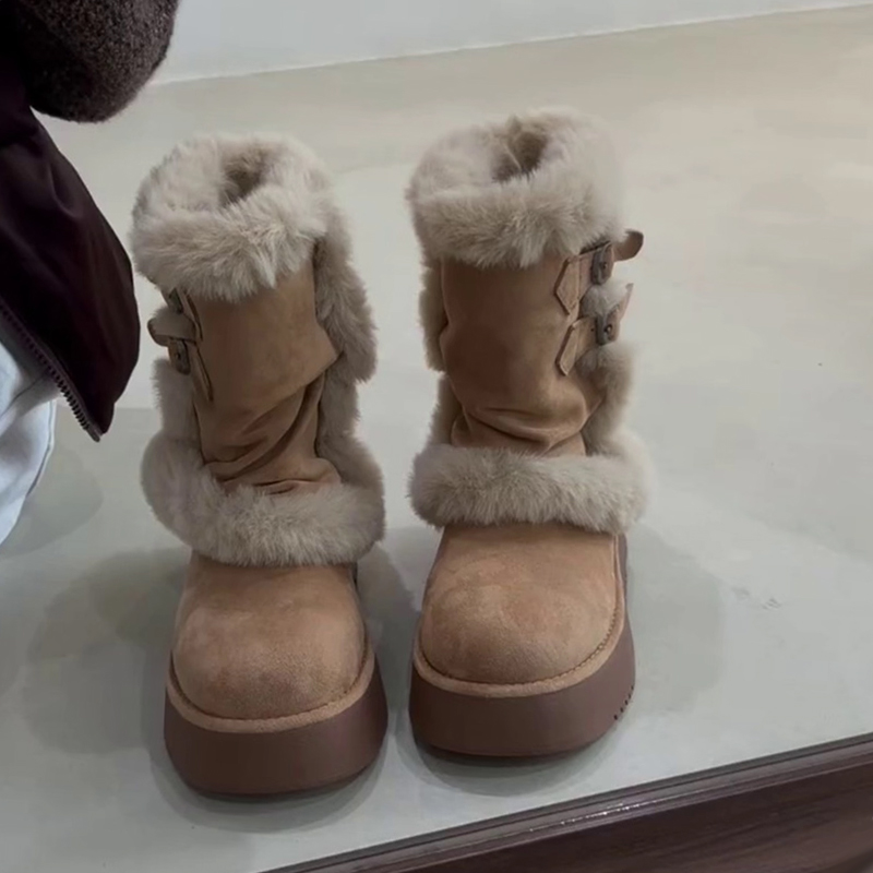 厚底毛毛雪地靴女2025冬季新款加绒加厚保暖时尚短靴百搭东北棉鞋主图