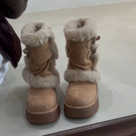 厚底毛毛雪地靴女2025冬季新款加绒加厚保暖时尚短靴百搭东北棉鞋