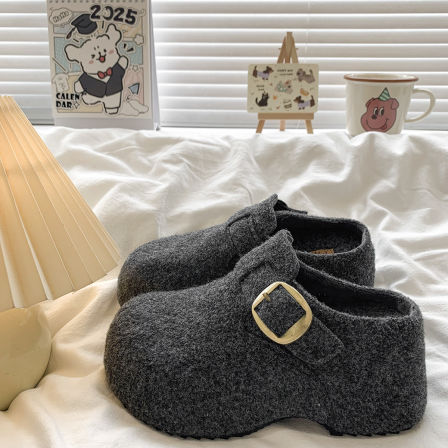 厚底内增高7CM勃肯包头半拖鞋女外穿2025新款冬季小个子加绒棉拖